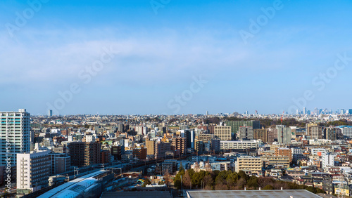 Panoramic view of Tokyo and Kawasaki area city view at daytime. 