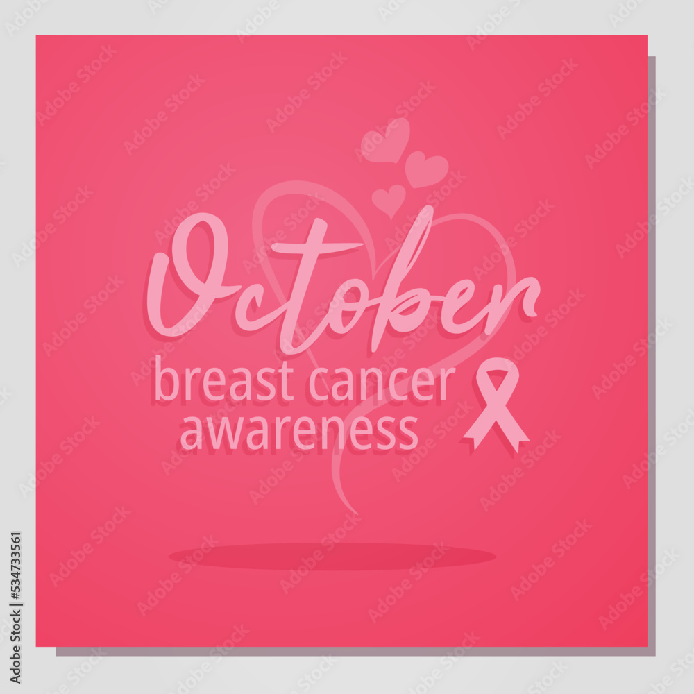 october breast cancer pink ribbon with decorative hearts en