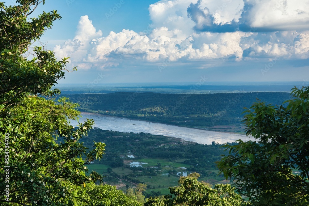 view to Mekong river from Phou Phanang View Points, Mountain close to Vientiane Laos PDR, South East Asia