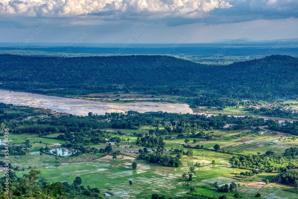 view to Mekong river from Phou Phanang View Points, Mountain close to Vientiane Laos PDR, South East Asia