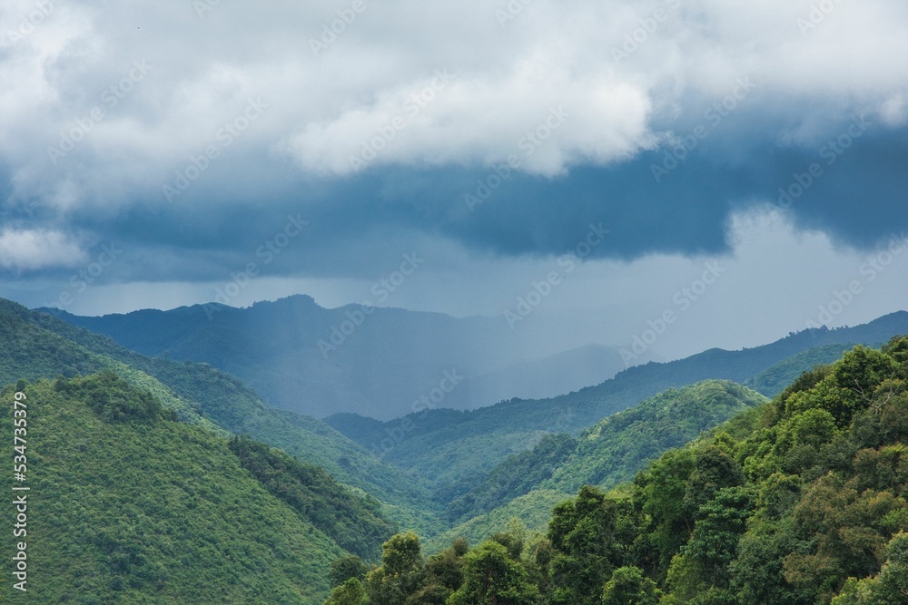 Rainy Weather in Laos, Lao Nature on the way to the north. Beautiful mountain and forest. High quality photo