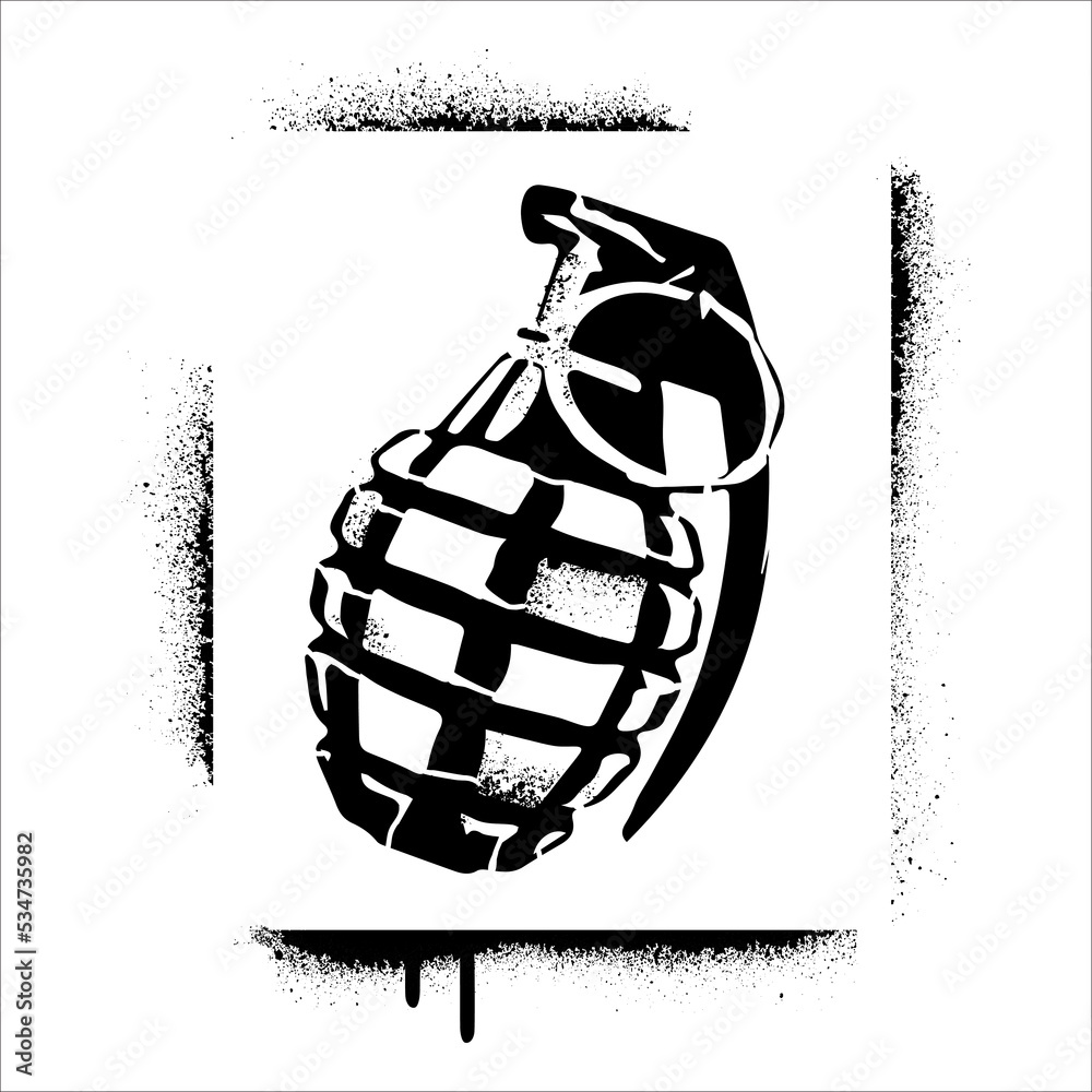 Hand grenade silhouette. Spray graffiti stencil.
Hand grenade silhouette. Spray graffiti stencil.