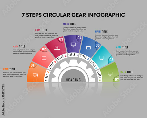 7 Steps Half Circular Gear Infographic for Business Presentation