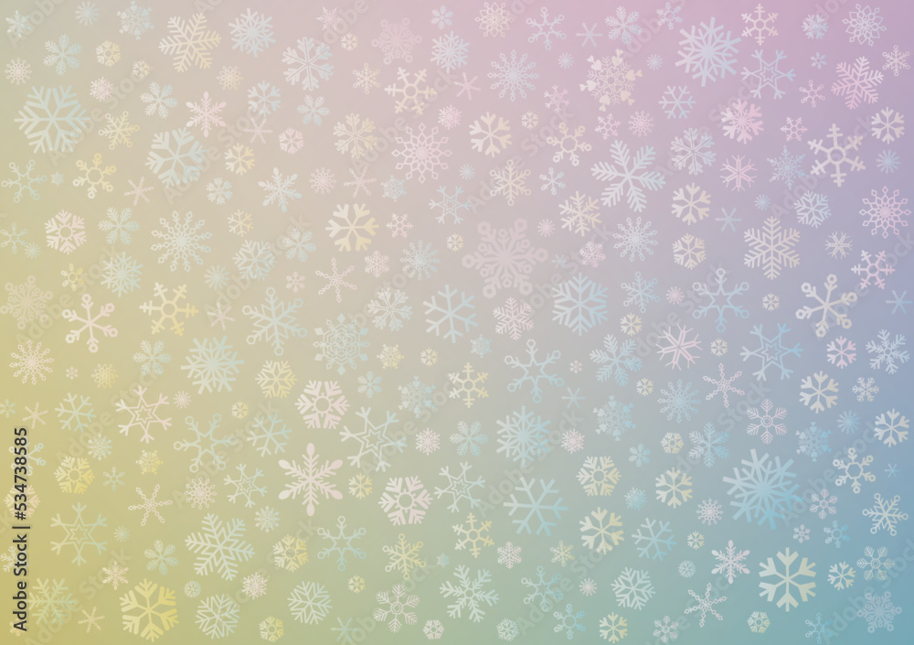 Various snowflakes with pastel colors blurred background. Various snowflakes with pastel colors blurred background.