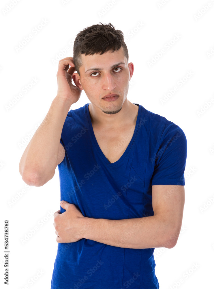 Young man is confused isolated on transparent background Young man is confused isolated on transparent background