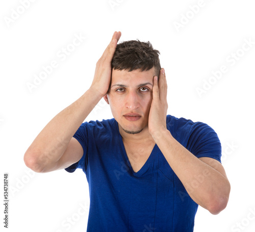 Man with hands on head made a mistake isolated on transparent background