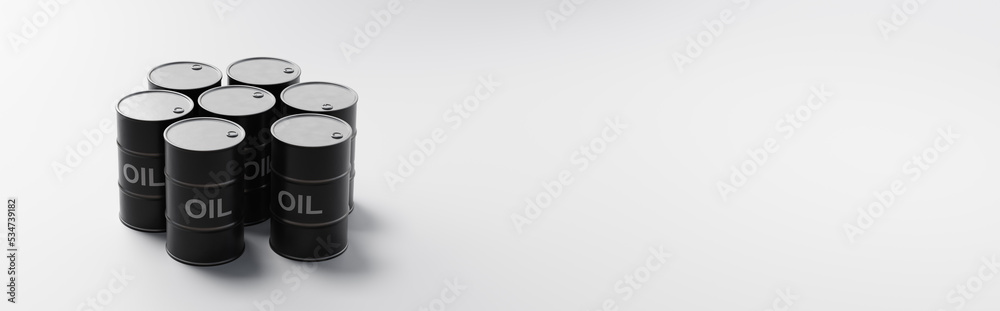 Oil Barrels on Light Gray Background with Copy Space Oil Barrels on Light Gray Background with Copy Space
