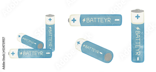 Cute dry battery AA illustration set Blue