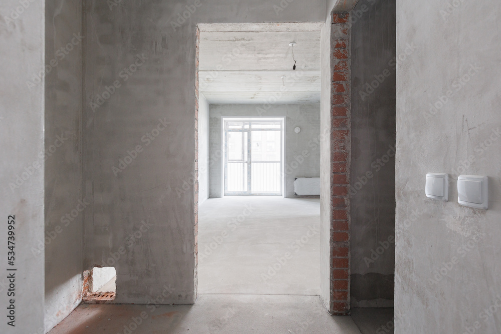 interior of the apartment without decoration in gray colors interior of the apartment without decoration in gray colors