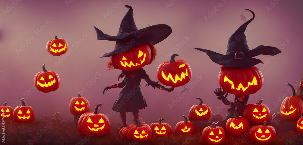 Halloween background. Fantasy cute witch. Abstract concept. 3d