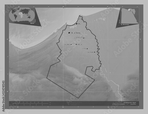 Al Buhayrah, Egypt. Grayscale. Labelled points of cities photo