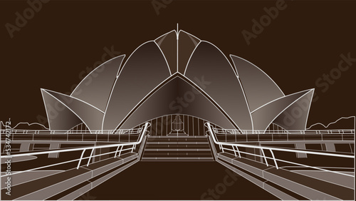 Lotus Temple New Delhi Line Art India historical Pkace