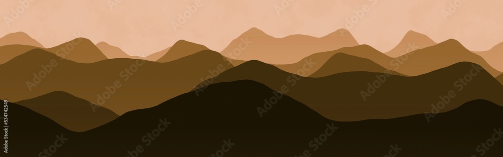 creative mountains wild landscape - panoramic image digital art background illustration