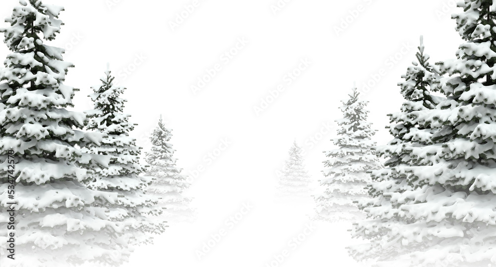 Obraz premium Paysage de neige avec sapins sur les bords - rendu 3D