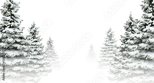 Paysage de neige avec sapins sur les bords - rendu 3D