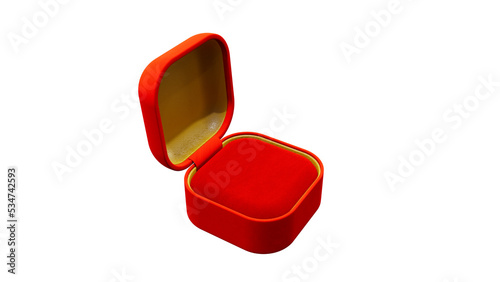 Red and goldish opened empty jewellery gift box on white, isolated - object 3D illustration