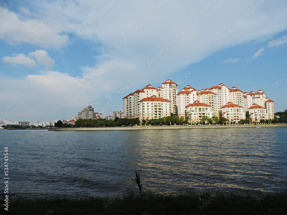 HDB flats on the bank of river