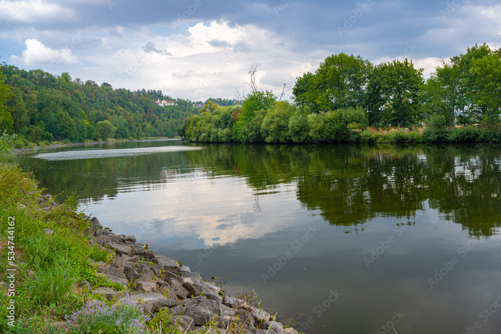 The river Neckar near Bad Wimpfen. Neckartal, Baden-Wuerttemberg, Germany, Europe