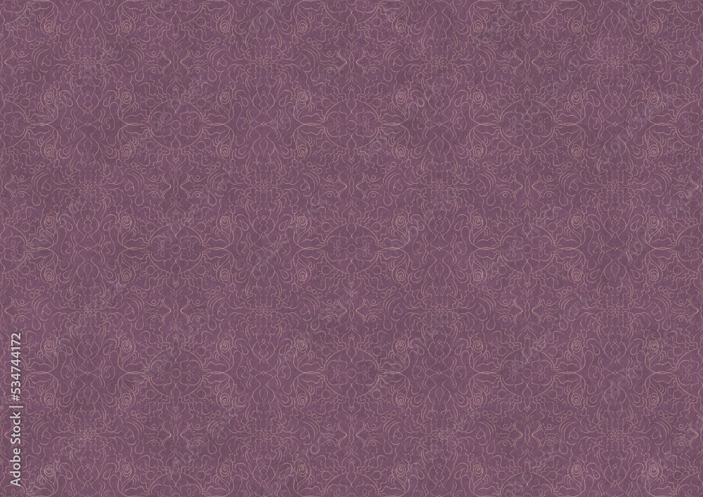 Fototapeta premium Hand-drawn abstract seamless ornament. Pale pink on a purple background. Paper texture. Digital artwork, A4. (pattern: p07-1c)
