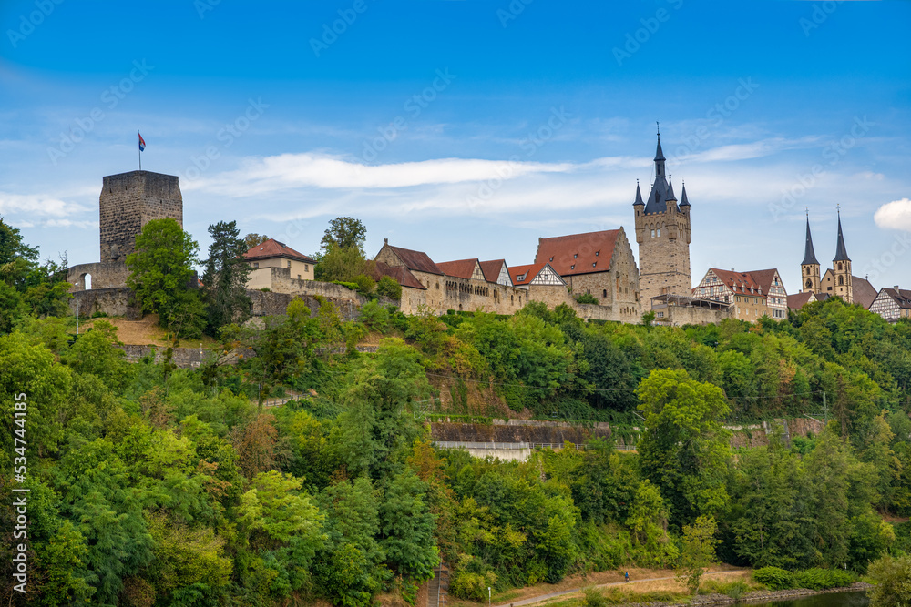 City view of the historical town Bad Wimpfen on the Neckar River. Neckartal, Baden-Wuerttemberg, Germany, Europe