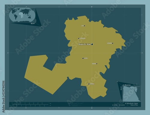 Al Minufiyah, Egypt. Solid. Labelled points of cities photo