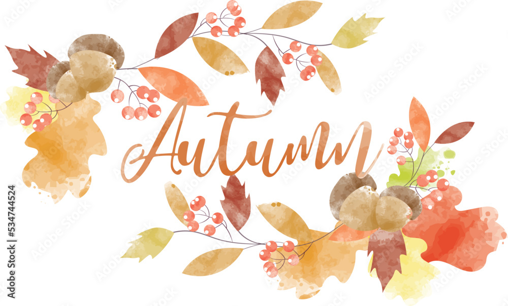 Obraz premium Watercolor abstract background autumn frame collection with seasonal leaves. Hand-painted watercolor natural art, perfect for your designed header, banner, web, wall, cards, etc.