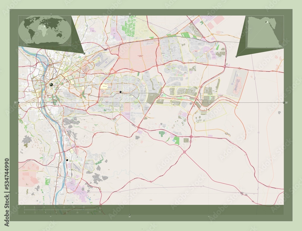 Fototapeta premium Al Qahirah, Egypt. OSM. Major cities