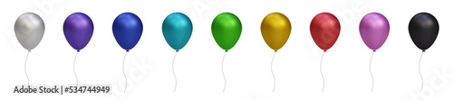 3d shiny colorful glossy helium air balloon set isolated on transparent background. Vector realistic gold, silver, white, golden colorful and black festive. Template for anniversary, birthday party
