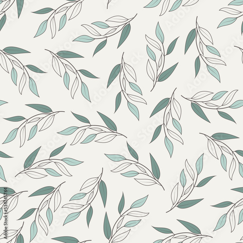 Ornate trendy ditsy floral seamless pattern design. Abstract branches of leaves. Foliage repeat texture background for printing