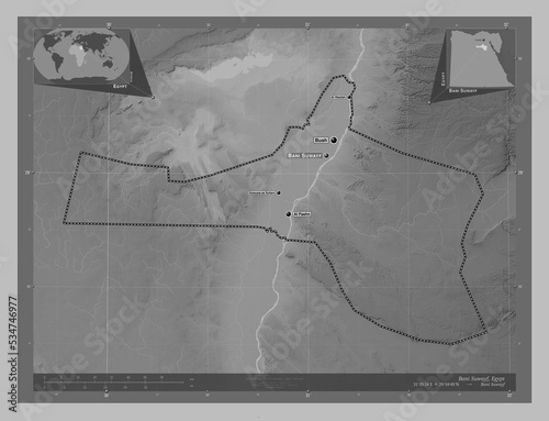 Bani Suwayf, Egypt. Grayscale. Labelled points of cities photo