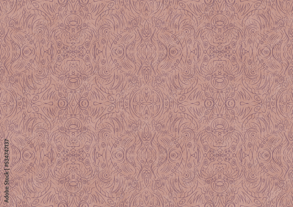 Hand-drawn abstract seamless ornament. Purple on a pale pink background. Paper texture. Digital artwork, A4. (pattern: p03b) Hand-drawn abstract seamless ornament. Purple on a pale pink background. Paper texture. Digital artwork, A4. (pattern: p03b)