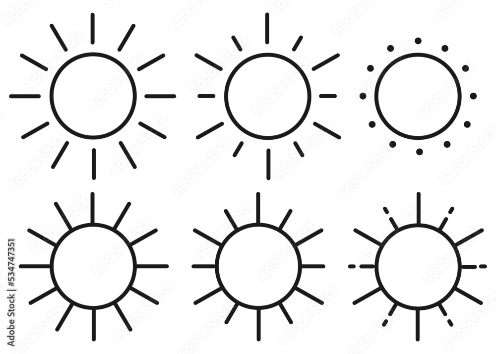Sun icons. Shine sun ray set. Vector illustration. Sun icons. Shine sun ray set. Vector illustration.