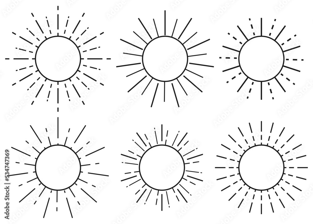 Fototapeta premium Sun icons. Shine sun ray set. Vector illustration.