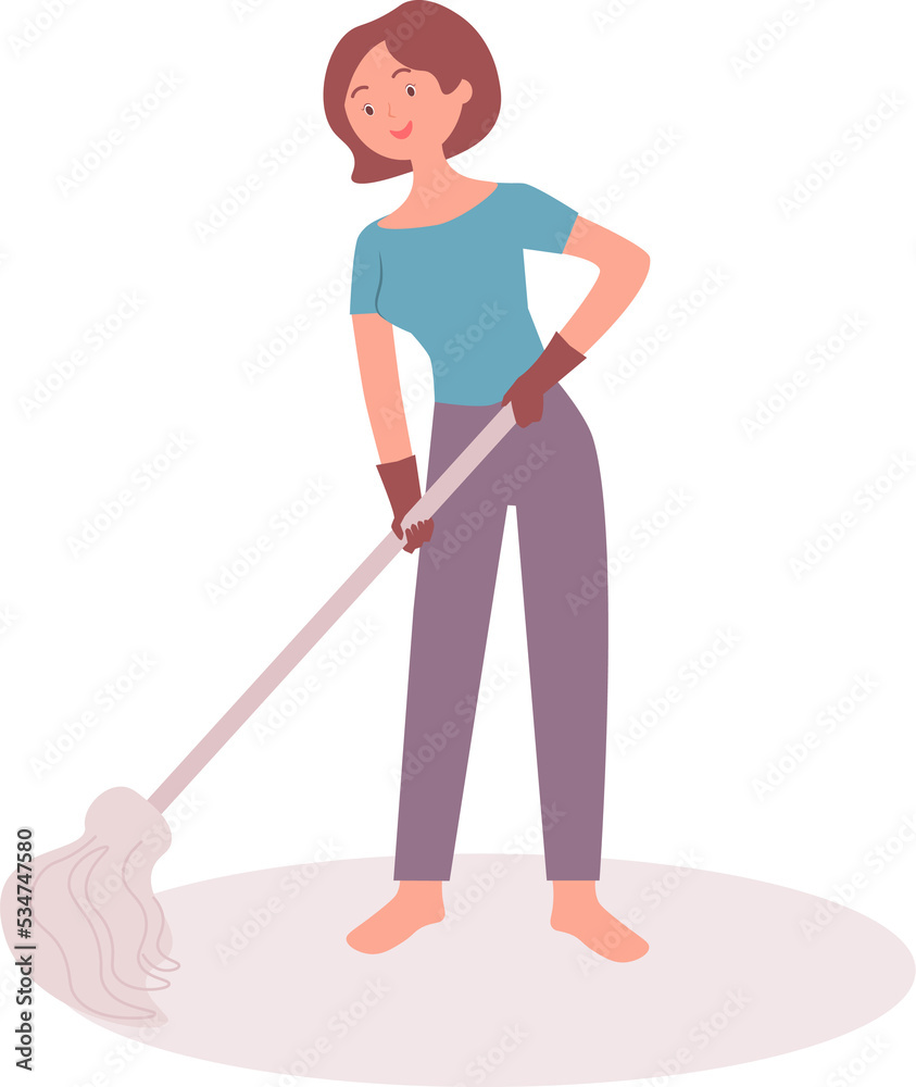 A woman is mopping the floor. A woman is mopping the floor.