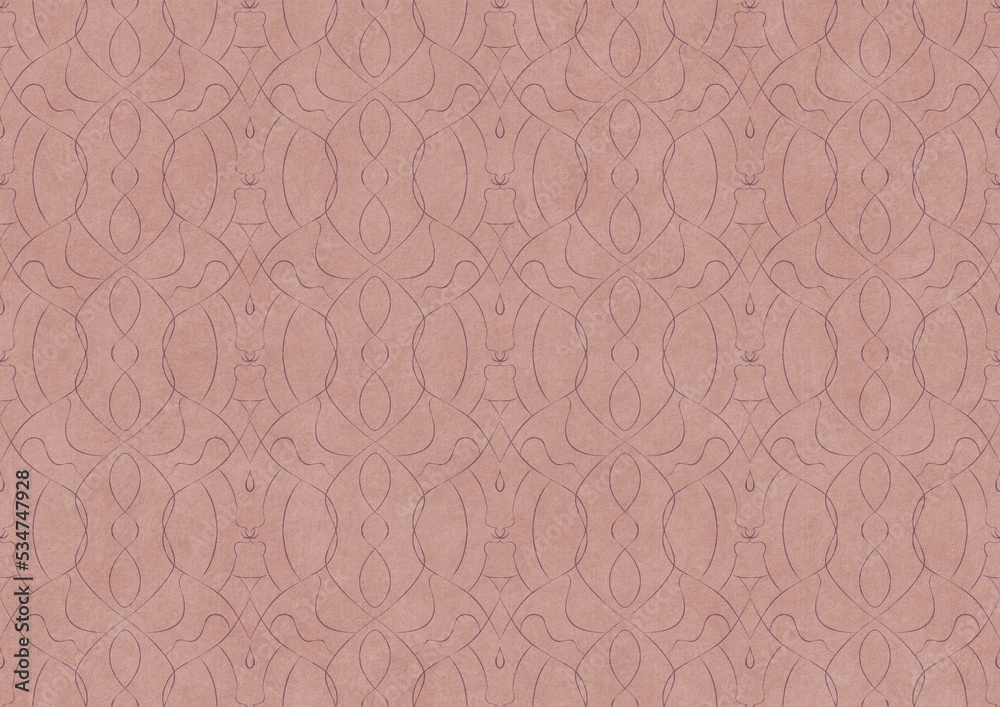 Hand-drawn abstract seamless ornament. Purple on a pale pink background. Paper texture. Digital artwork, A4. (pattern: p08-1c) Hand-drawn abstract seamless ornament. Purple on a pale pink background. Paper texture. Digital artwork, A4. (pattern: p08-1c)