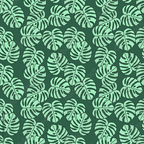 Outline monstera silhouettes seamless pattern. Palm leaves endless background. Botanical wallpaper. © smth.design