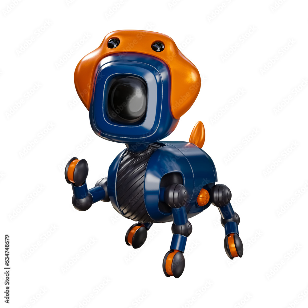 A cute artificial intelligence robot dog stands out against a white backdrop. A cute artificial intelligence robot dog stands out against a white backdrop.