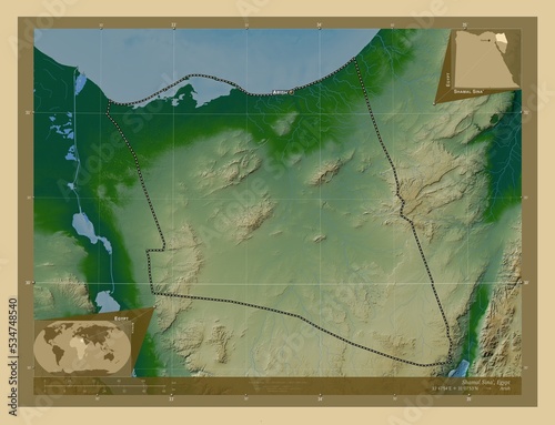 Shamal Sina', Egypt. Physical. Labelled points of cities photo