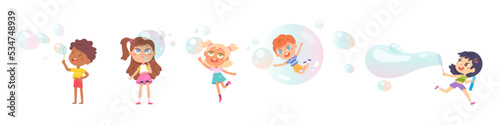 Kids blow soap bubbles set, cute girls and boys make big foam air balls blowers wand