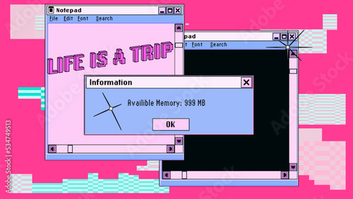 Collage of retro user interface and icons in pastel pink colors. Vaporwave style illustration for the programming and DevOps subjects.