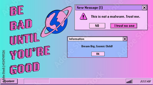 Collage of retro user interface and icons in pastel pink colors. Vaporwave style illustration for the programming and DevOps subjects.