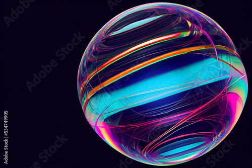 3d illustration rainbow bright colored sphere with fusion explosion of energy