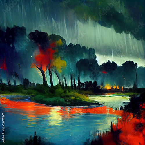 A abstract Illustration of a stormy colorful landscape