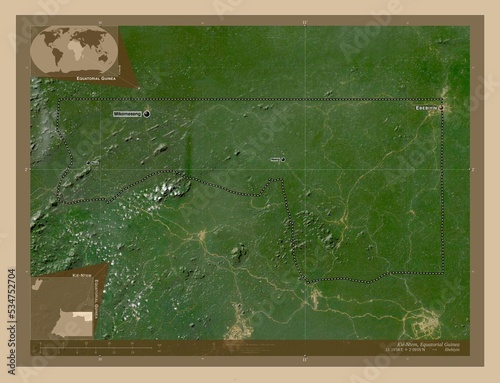 Kie-Ntem, Equatorial Guinea. Low-res satellite. Labelled points of cities photo