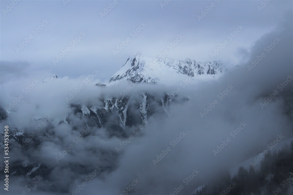 mountain in clouds