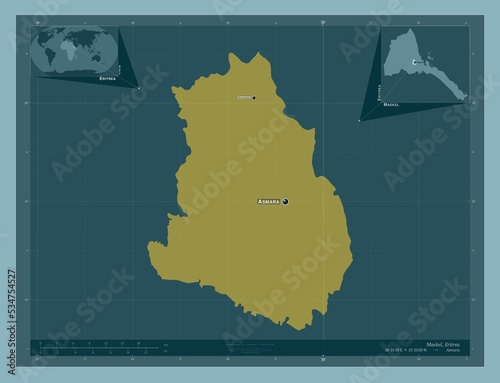 Maekel, Eritrea. Solid. Labelled points of cities photo