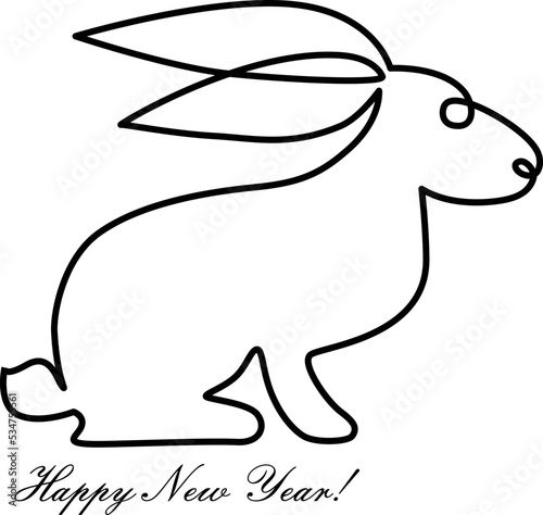 Crazy Bunny Chinese New Year. The rabbit is the symbol of the Chinese horoscope. Continuous line drawing. Vector illustration.