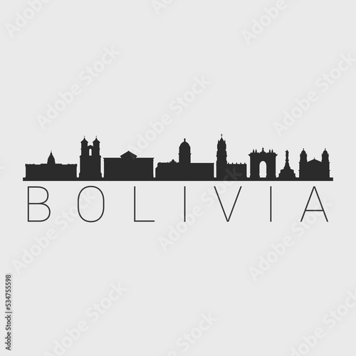 Bolivia City Skyline. Silhouette Illustration Clip Art. Travel Design Vector Landmark Famous Monuments.