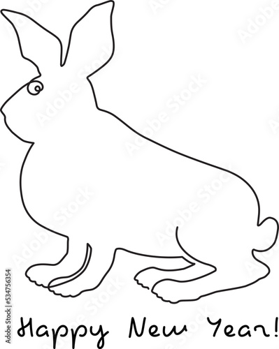 Crazy Bunny Chinese New Year. The rabbit is the symbol of the Chinese horoscope. Continuous line drawing. Vector illustration.