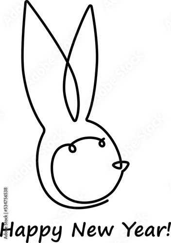 Crazy Bunny Chinese New Year. The rabbit is the symbol of the Chinese horoscope. Continuous line drawing. Vector illustration.